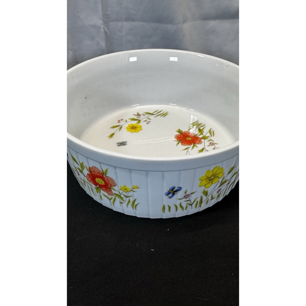 Vintage Andrea Sadek Country Flowers Soufflé Dish 7.5" Japanese Floral Bakeware